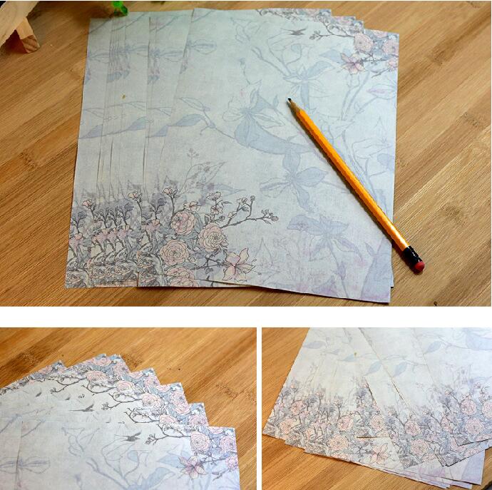 Papel de escritura Floral Vintage para escritura a mano, de flores surtidas, papel decorativo, Papel Kraft imprimible, 5 uds.: PlumBlossom