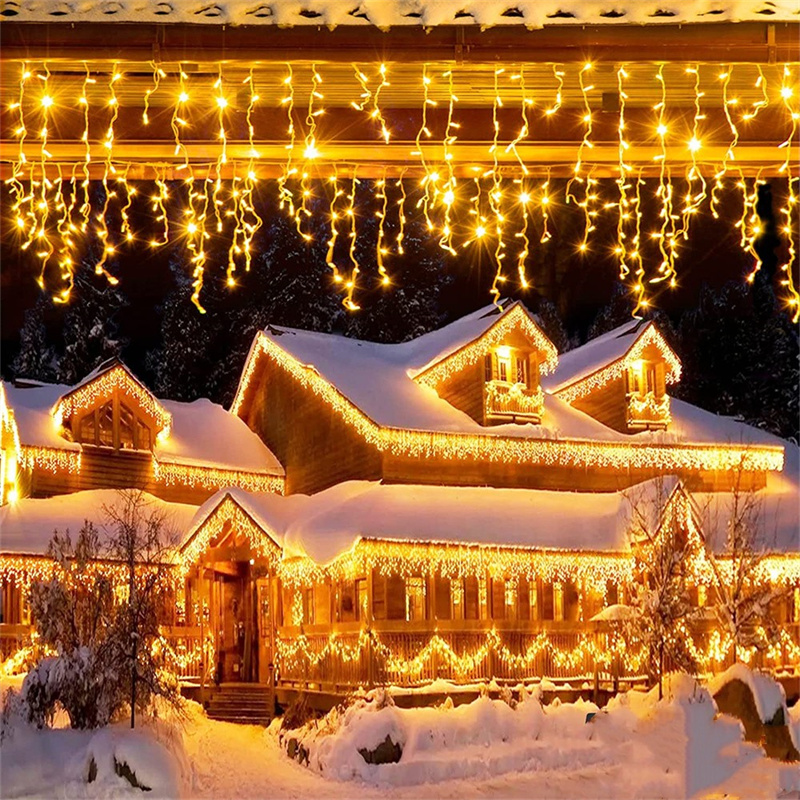 Décorations de noël pour la maison extérieure LED rideau glaçon chaîne lumière rue guirlande sur la maison hiver 220V 5m chute 0.4-0.6m