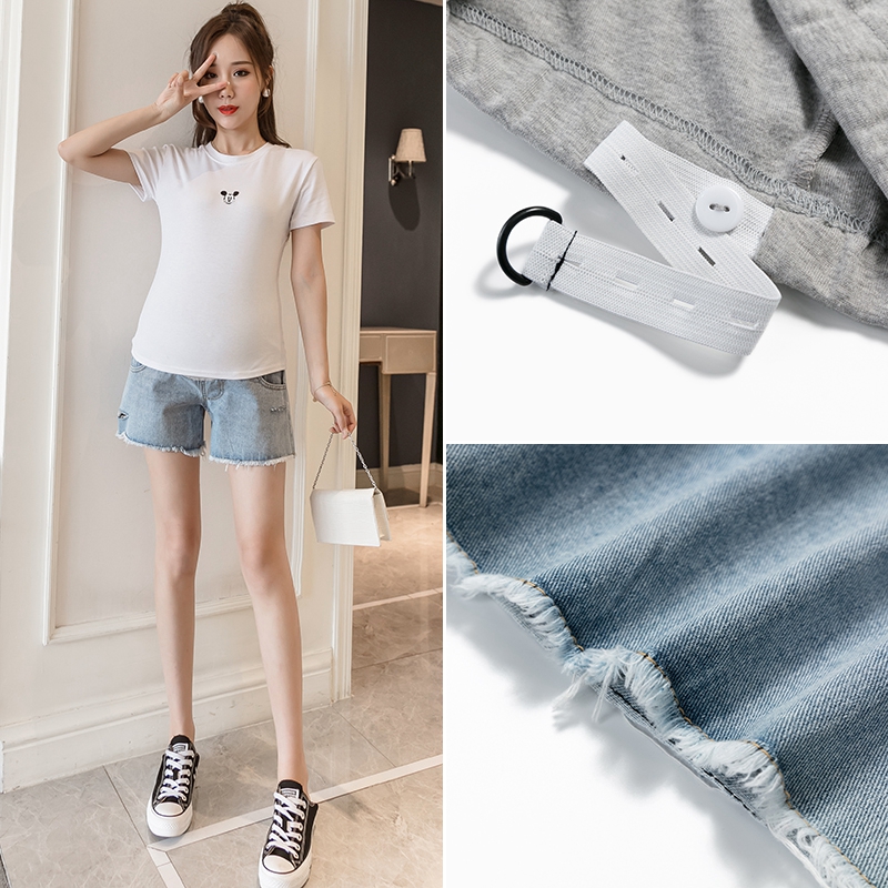 Pantalon trois-quarts en denim pour femmes enceintes, pantalon de soutien du ventre, short ample et fin, décontracté, troué, à la