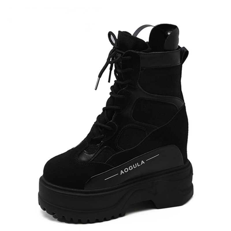 Winter hoge platform laarzen 10cm hoge hakken dames dikke zool leren wedge sneakers waterdichte ademende herfstlaarzen