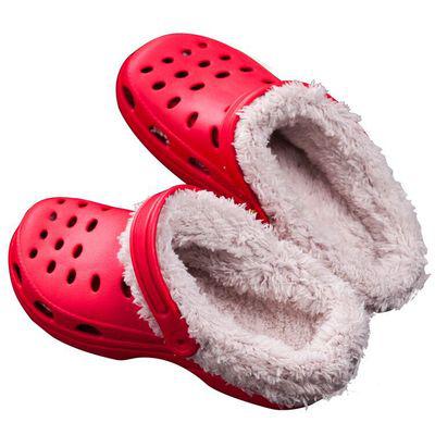 Originale tøfler kvinner krokodille sko vinter utendørs klassisk freesail plysj shearling fôret joggesko vinter pels hagesandaler: Rød / 7.5