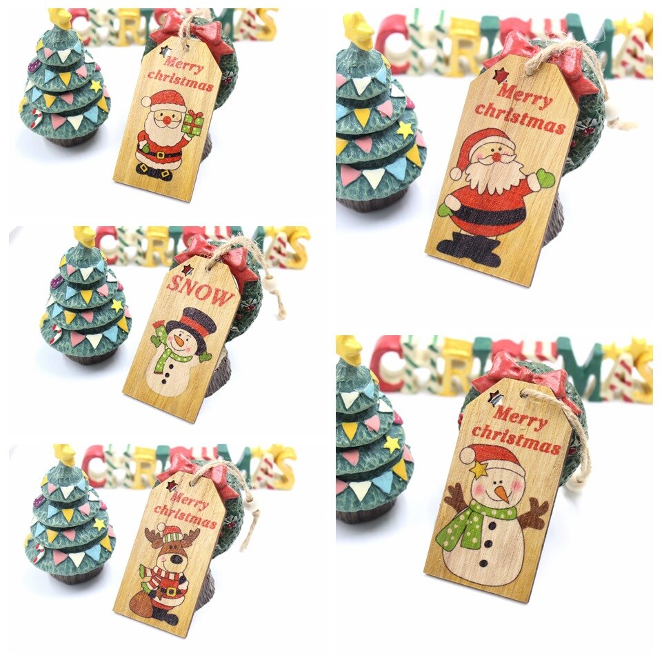 5-6PCS/LOT.wood star xnas tree hanger Santa Snowman elk pendant Decorate party favor Kindergarten decoration ornaments OEM: 5PCS F