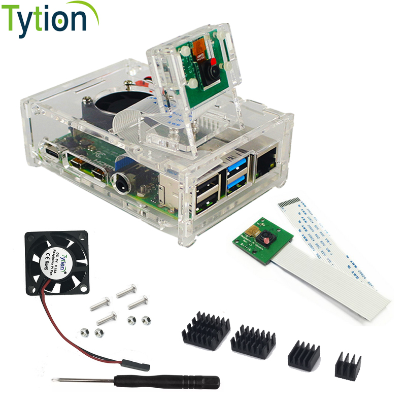 Raspberry Pi 4 B Case Supporting Camera Installation With Heatsinks + Camera Case Holder + Cooling Fan + Acrylic Case+Camera: WHITE