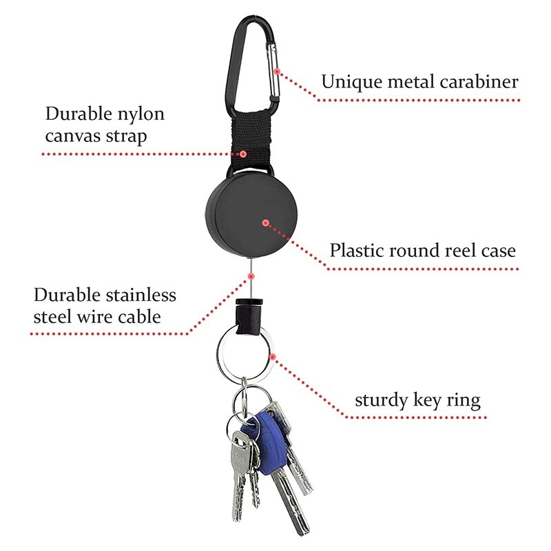 4 Pieces Heavy Duty Retractable Keychain Retractable Badge Holder Reel Clip with 64cm Steel Wire Rope