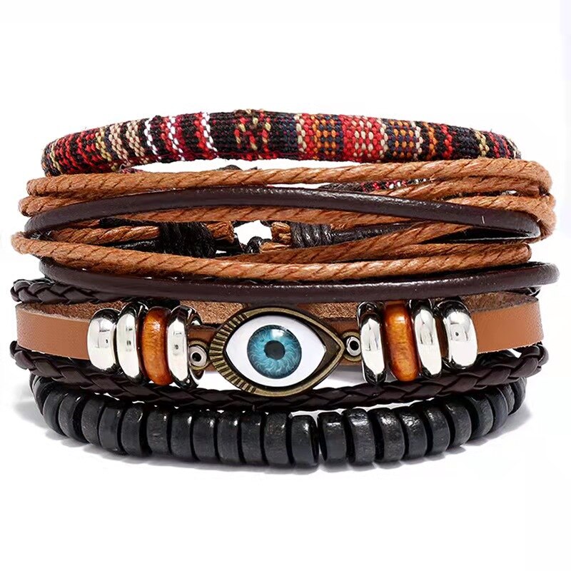Jahrgang Punk mehrschichtig-wickeln Leder Armbänder Männer Schmuck Punk Auge Reize Armbinde für Frauen Armreif