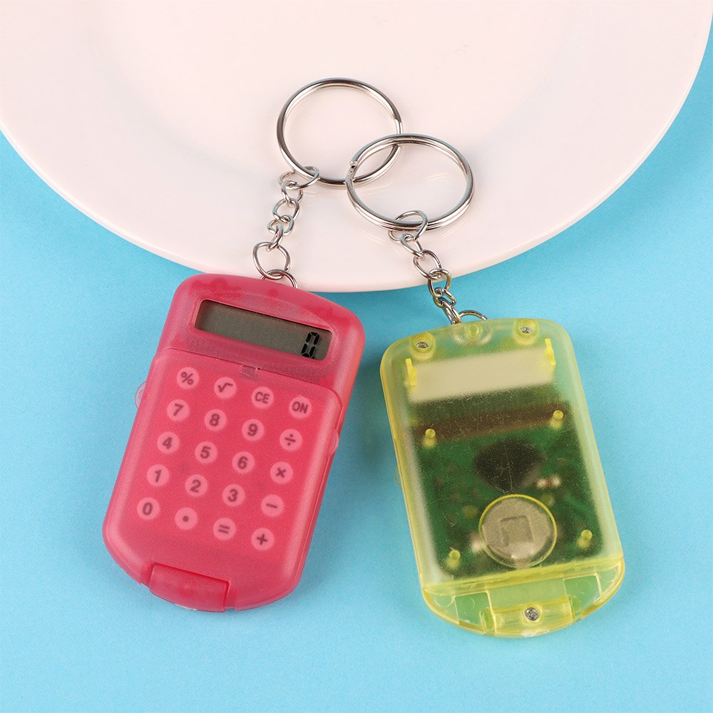 1Pc Mini Calculator With Keychain Student Supplies Stationery Portable Plastic 8 Digits Electronic Calculator