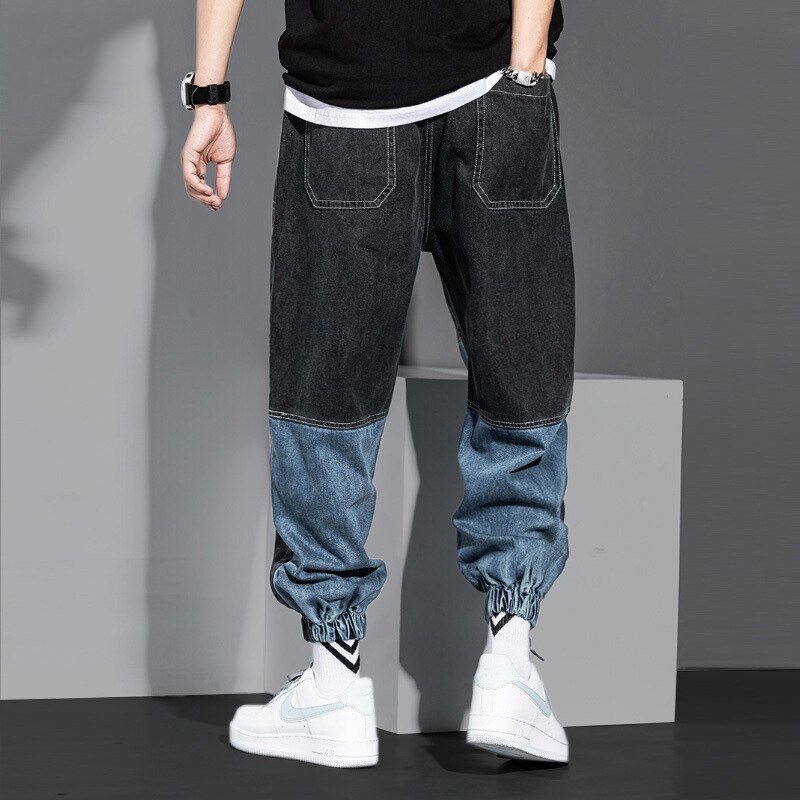 jeans da uomo alla moda in stile giapponese pantaloni larghi in denim scozzese di design allentato pantaloni larghi pantaloni Streetwear pantaloni anca-salto