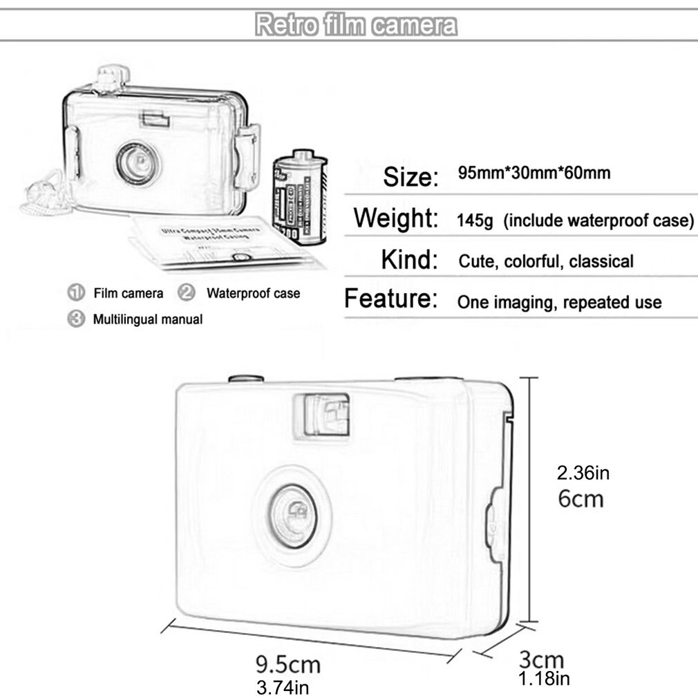 Reusable Waterproof Camera Cute Film Camera Underwater Diving Retro Camera Double Button
