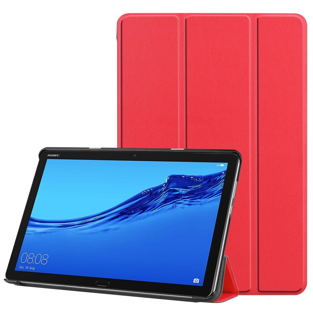 Leather Flip Case for Huawei MediaPad T5 10" - Trifold Stand Cover - Ultra Slim, Waterproof, Shockproof: Red