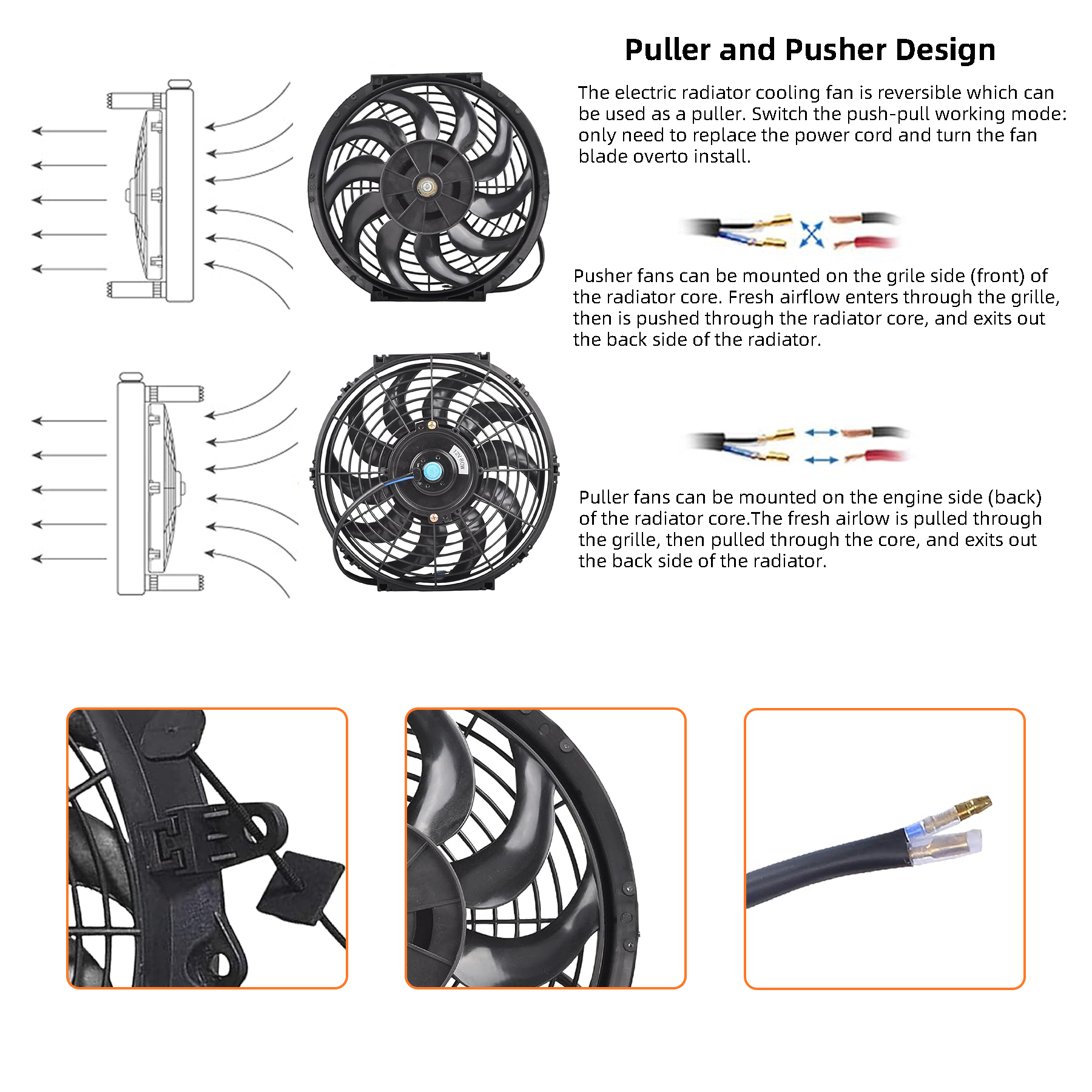 Car 12V Fan 80W Slim Electric Radiator Coolling Fans Push Pull Mount Installation Kit Cooling Systems Universal Automotive Fan