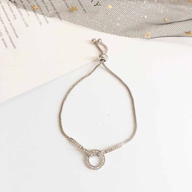 Fashionable Simple AAA Cubic Zirconia Pendant Bracelet for Woman Round Shiny Crystal Korean Bangle Female Jewelry: Silver