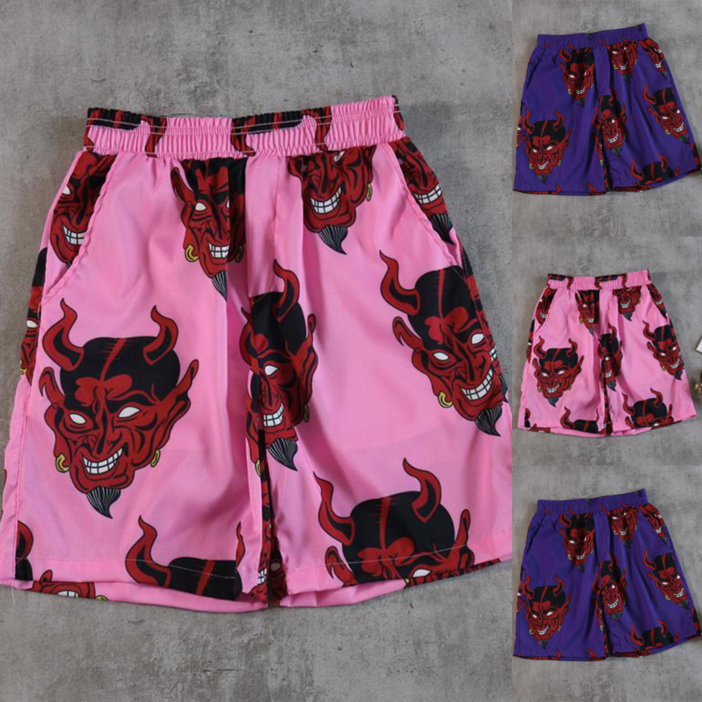 Shorts mænd djævel fuldt print elastisk talje sommershorts mænd hiphop harajuku mænd afslappede shorts streetwear kort masculino 2063