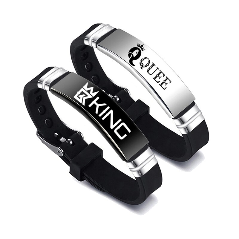 Bracelet couronne en acier inoxydable, 2 pièces/ensemble, en Silicone, pour Couple, unisexe, pour amoureux: BL7428BK9