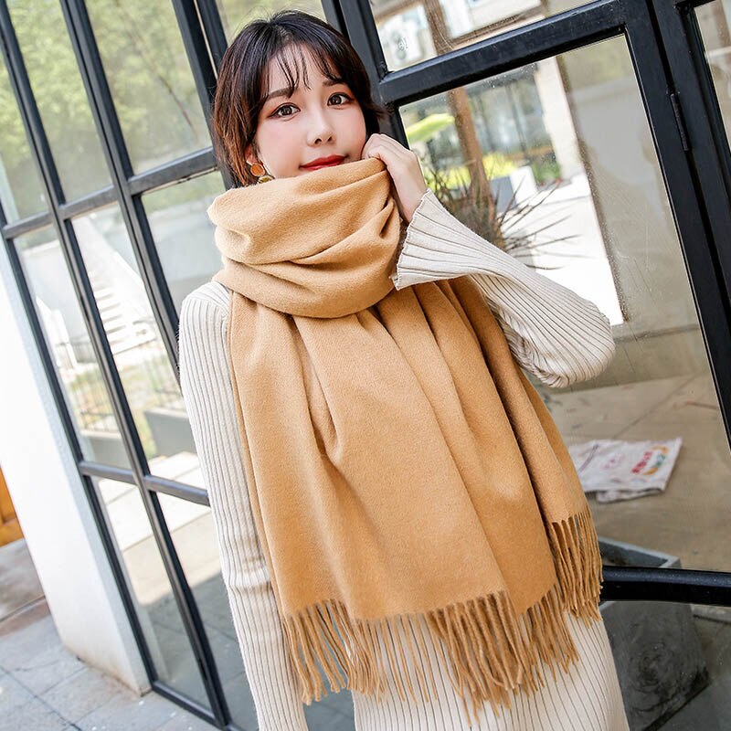 Winter Scarf Women Wool Blending Solid Shawls and Wraps for Ladies Warm Muffler Echarpe Vintage Red Wool Scarves Foulard