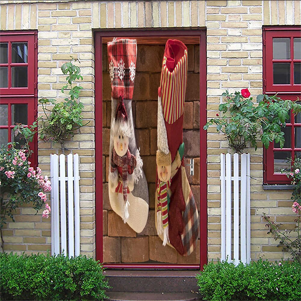 PVC Self-Adhesive Waterproof Door Sticker Christmas 3D Abstract Line Mural Wallpaper Art Door Poster: MTSD006 / 77x200cm