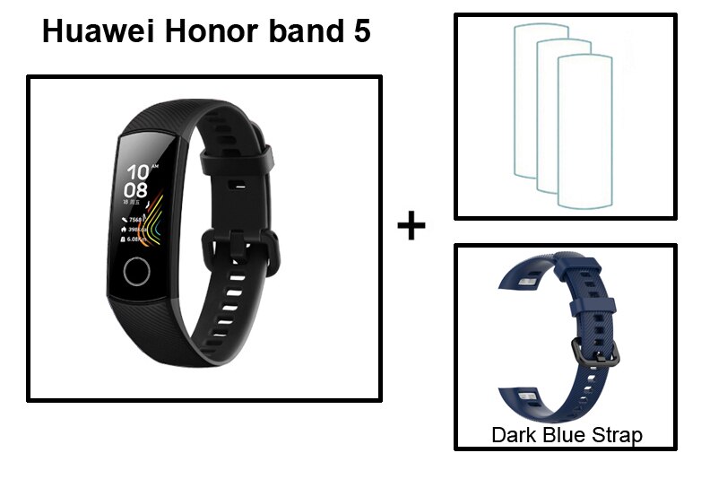 Huawei-pulsera inteligente Honor Band 5 Original, pulsera con control del ritmo cardíaco, presión del sueño y del oxígeno en sangre, detección AMOLED, para natación: CN Black add f SDB