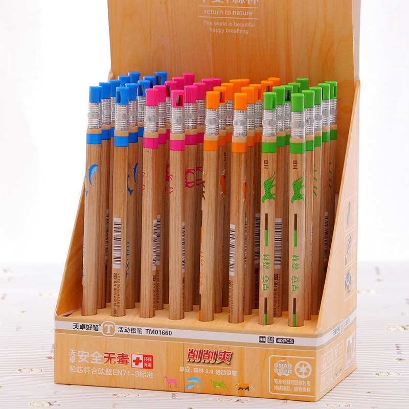 Crayon mécanique pour enfants, 5 pièces/lot, papeterie créative avec taille-crayon, fournitures scolaires et de bureau pour élèves