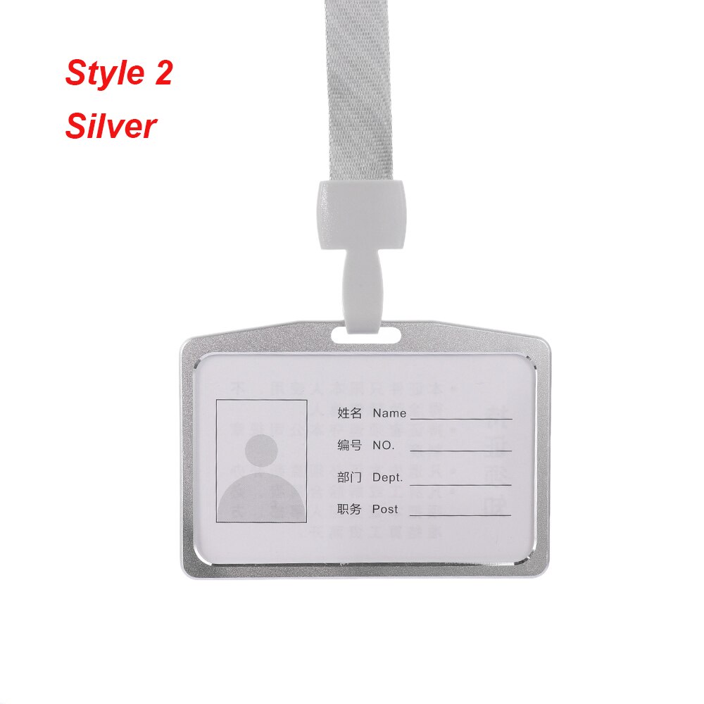 1PC Work Card Holders With Rope Aluminum Alloy Multi colored Employee Name ID Card Cover Metal ID Business Case Work Certificate: style 2 silver