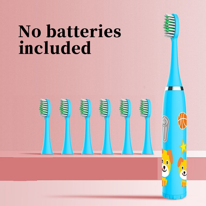 Children Electric Toothbrush Heads Smart Electric Teeth Brush Battery models/Rechargeable Replacement Brush Heads Kids: blue 7 heads