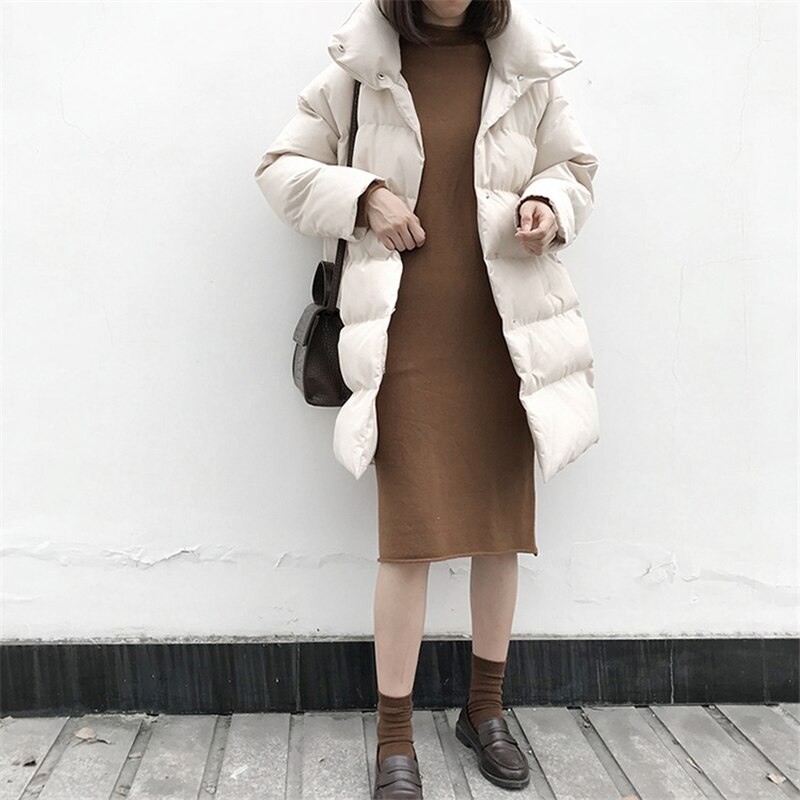 Vinterjakke kvinder boblefrakke streetwear sort lang parka frakke polstret jakke damer quiltet frakke puffede frakker
