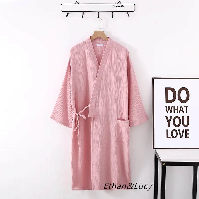Løs plus size kvinders hjemmetøj natkjole til efteråret morgenkåber til kvinder flerfarvede lange ærmer kimono bomuldsbadekåber: Xl / Beige