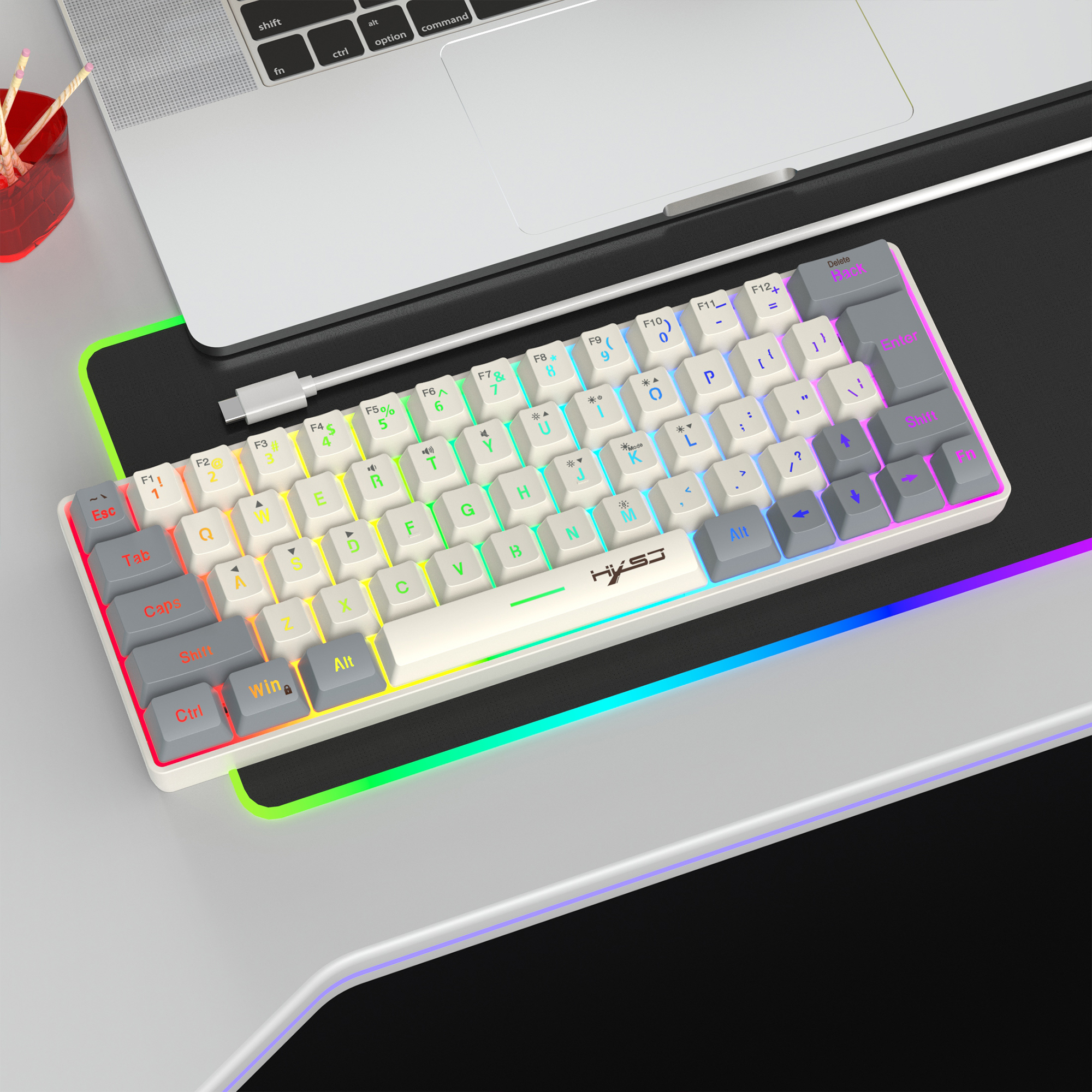 Najlepiej sprzedający się zestaw mini klawiatury i myszy do gier HXSJ 60-procentowe ergonomiczne zestawy laptopów do gier RGB dla klawiatury komputera stacjonarnego
