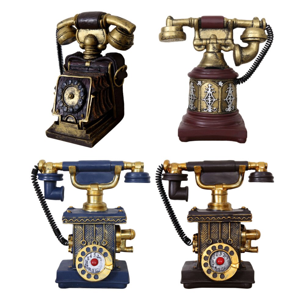 Piggy Bank Ornaments Telephone Easy To Clean American Retro Resin Coin Box Furnishings Vintage Home Deco