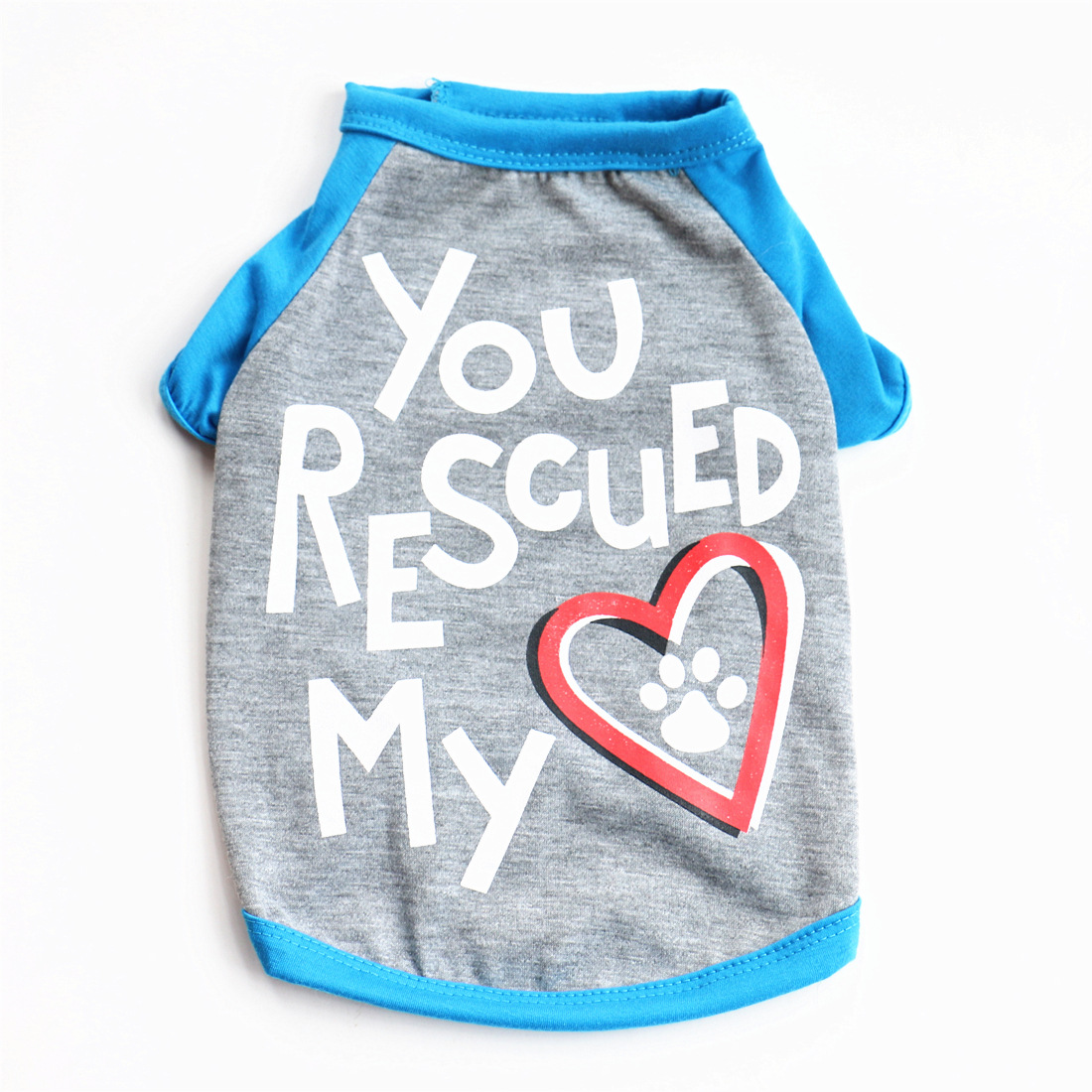 Você resgatou meu coração moda carta imprimir camisas para animais de estimação verão roupas para cães pequenos filhote de cachorro chihuahua cachorro camisa: blue / XS