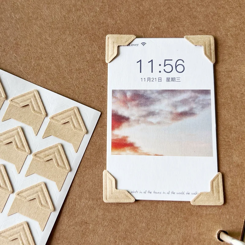 Lots Corner Stickers Album Vintage Corner Kraft Paper Stickers Self Adhered DIY Handwork Frame Photo Gold Silver Decoration