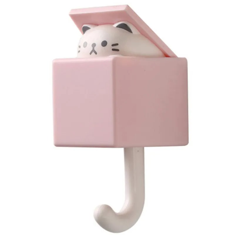 Cartoon Cat Hook Self Adhesive Dormitory Bedroom Door Hangers Hooks Key Umbrella Towel Cap Coat Rack Wall Animal Decoration Rack: Light Grey