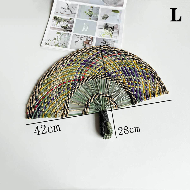 Hand-woven Straw Fan Decorative Handmade Semicircular Woven Fan Summer Cooling Fan Handheld Fan Home Decor: Burgundy