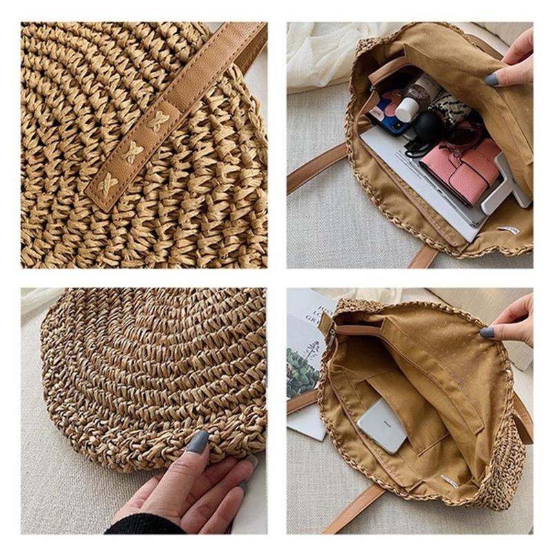 Vrouwen Stijl Stro Handtas Eenvoudige Effen Kleur Schoudertassen Kleine Schoudertassen Voor Dames Tassen