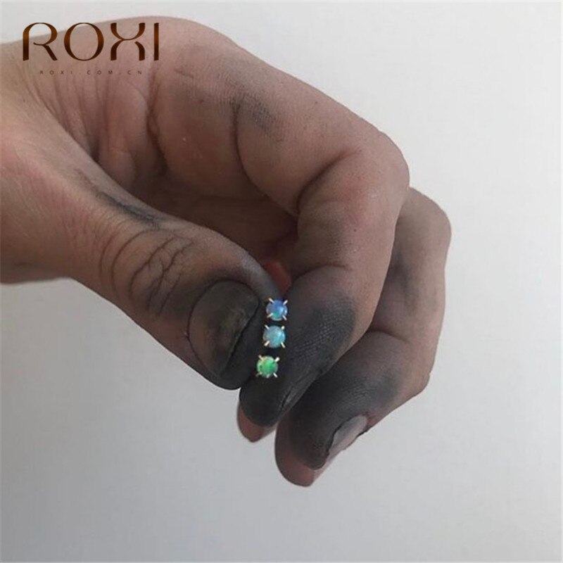 ROXI Piccola Rotonda Bianco Opale di Fuoco Orecchini con Perno per le donne oro riempito Carino Coreano Orecchini 2019 Gioelleria Raffinata E Alla Moda Orecchini Da Sposa