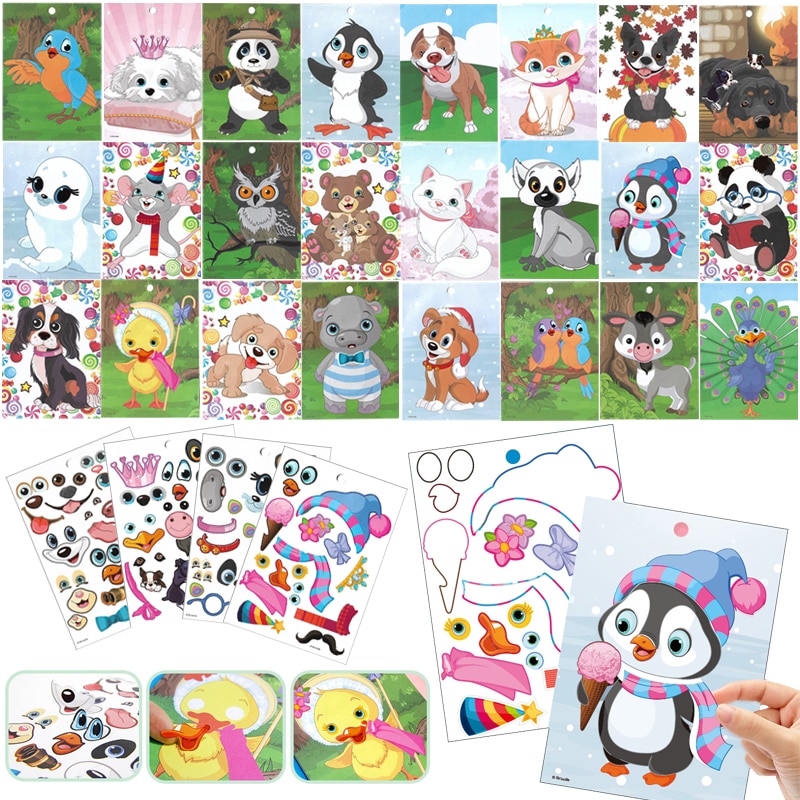 24 Pagina &#39;S Dier + 4 Vellen Stickers Kinderen Cartoon Sticker Boeken Grappige Puzzel Game Concentratie Training Onderwijs Speelgoed Kids