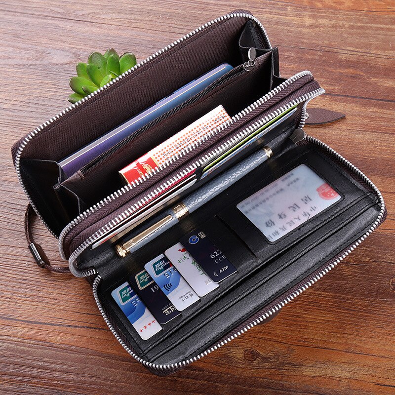 Mannen Lange Portemonnee Clutch Bag Zacht Lederen Business Rits Double-Layer Mobiele Telefoon Tas Multi-card Hand grab Bag Handtas