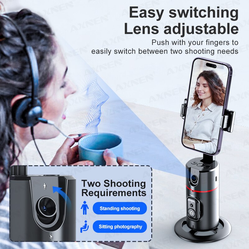 AXNEN P02 360 Rotation Follow-up Gimbal Stabilizer Monopod Desktop Tracking Gimbal with Remote for Phone Tiktok Live Photography