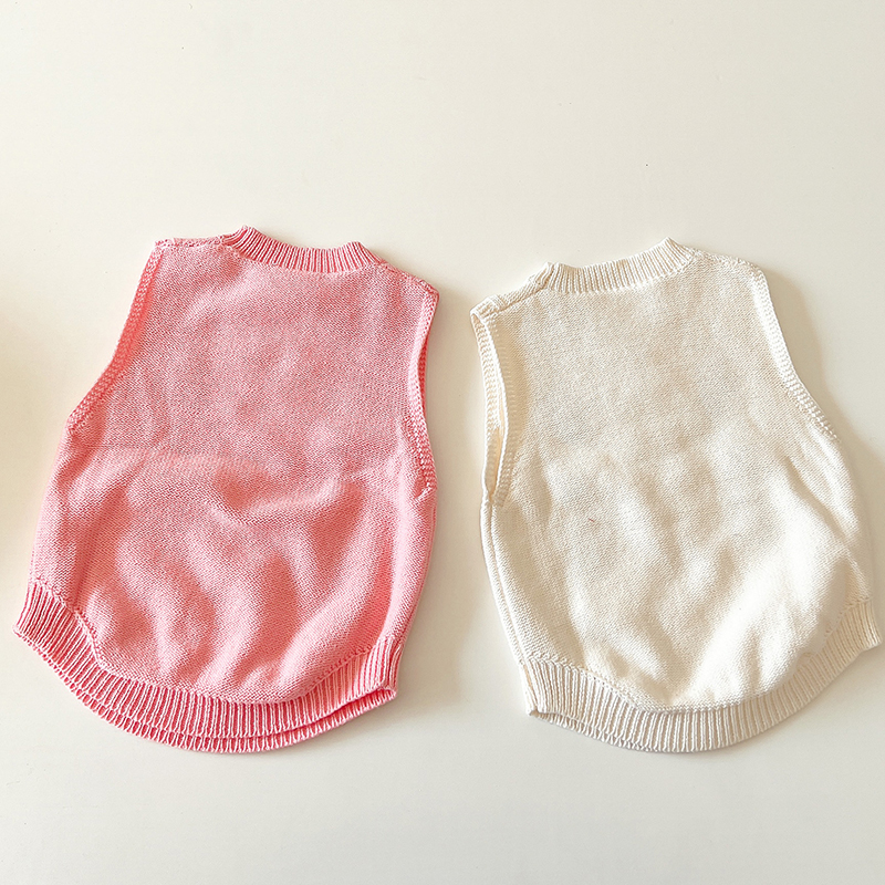 Pulls de Style coréen pour enfants, pull tricoté, hauts pour bébés filles, gilet tricoté, sans manches, broderie de fleurs, printemps automne