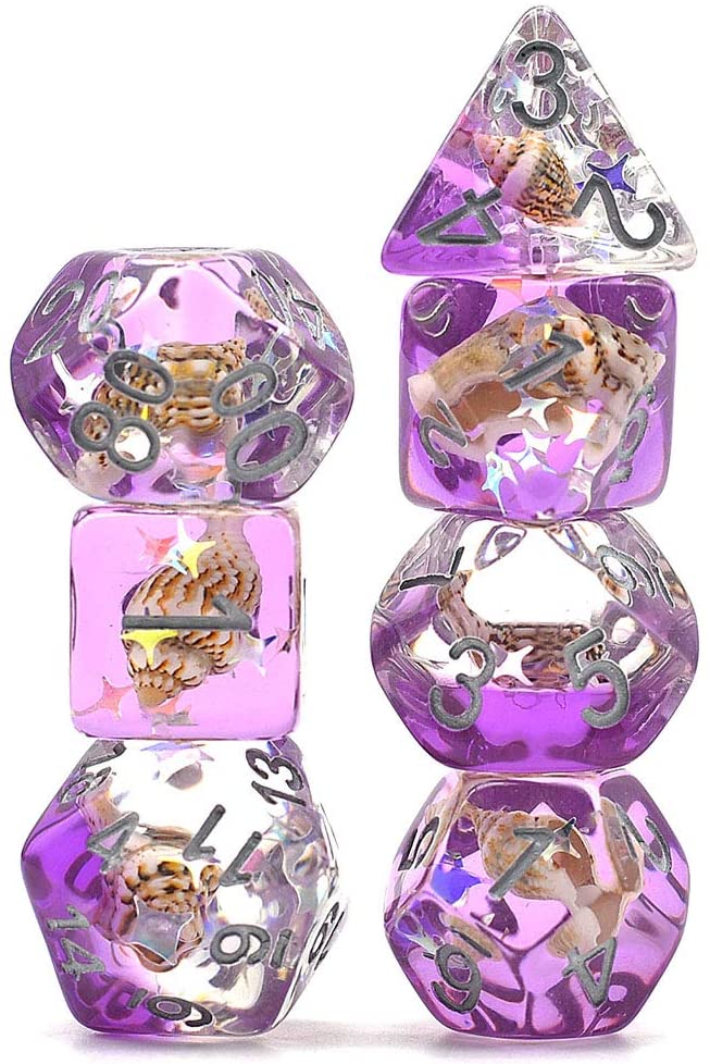 7Pcs/Set Conch DND Dice D&D Dice D4 D6 D8 D10 D% D12 D20 Polyhedral Games Dice Set for Table Games MTG RPG: Purple