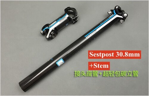 TOSEEK Kohlenstoff Faser Fahrrad Lenker setzt Flachen Anstieg Lenker + vorbau + sattelstütze Mtb Rennrad Bicicleta Fahrrad Teile schwarz blau: 17