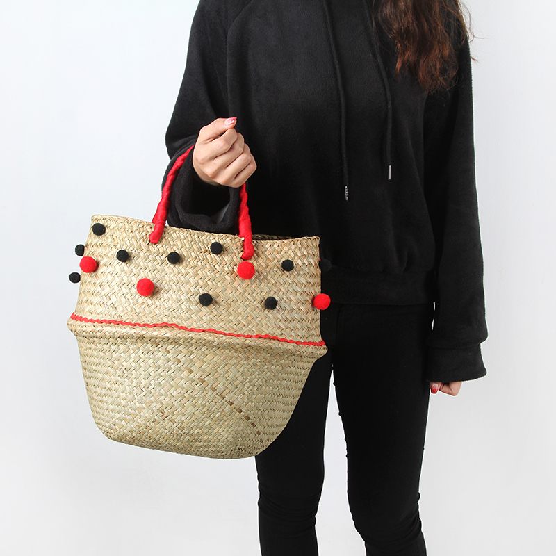 Fletkurv flettet søgræs til planteskjuler organizer vasketøj picnic indkøbskurv til badeværelse kæledyr legetøj panier osier cestos