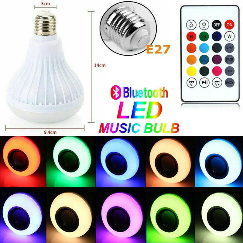 Rgb Licht Led-lampen 12W E27 B22 Lamp Draadloze Bluetooth Audio Speaker Muziek Smart Lampen Met 24 Key afstandsbediening