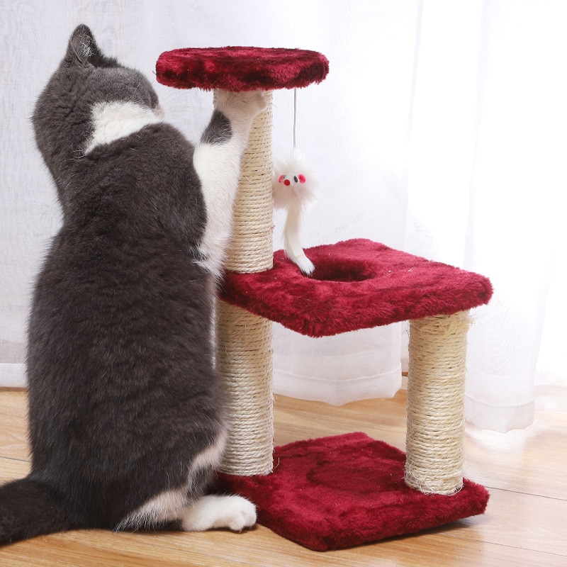 Krabpaaltoren, grappige krabpaal voor katten, beschermend meubilair, klimboom voor katten, krabpaal met bungelende speeltjes voor katten