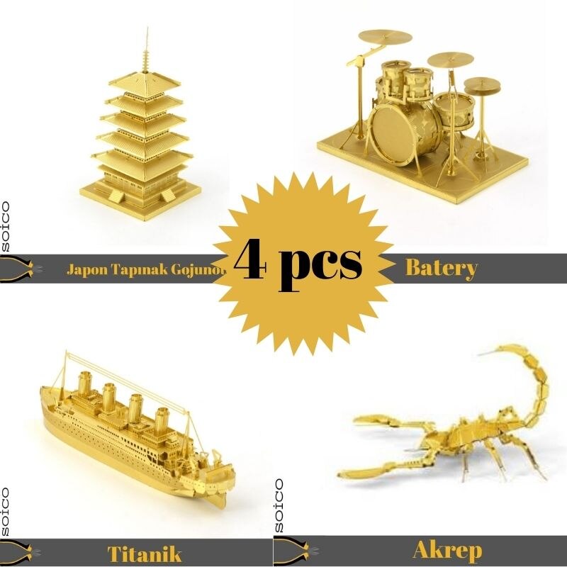 4'Lu einstellen 4'Lu einstellen Soico 3D Modell Metall Modell Bausätze Skorpion Gold Farbe, titanisch Gold Farbe, japanischen Ritter Gojunoto Gold R