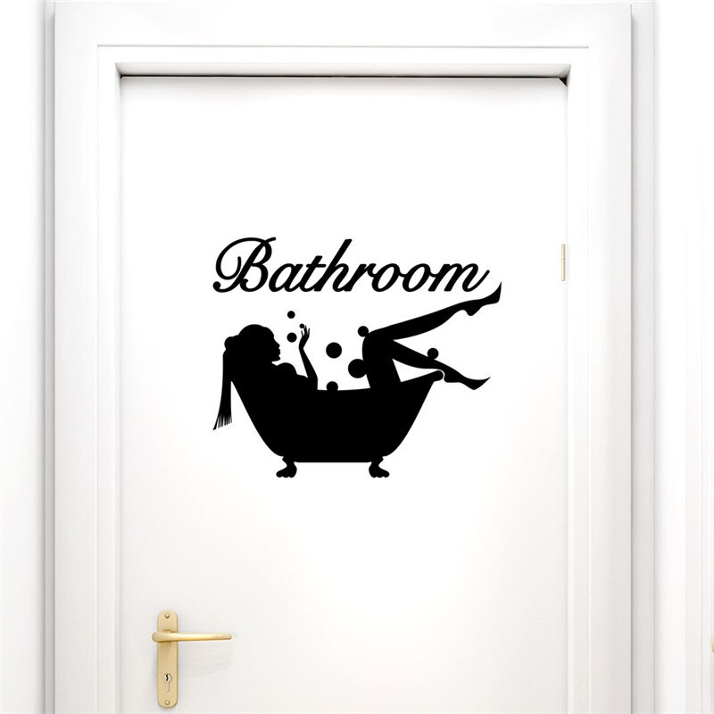 Woman Bathing Pattern Vinyl Stickers For Bathroom Shower Roon Door Decoration Wall Mural Art Diy Home Decals