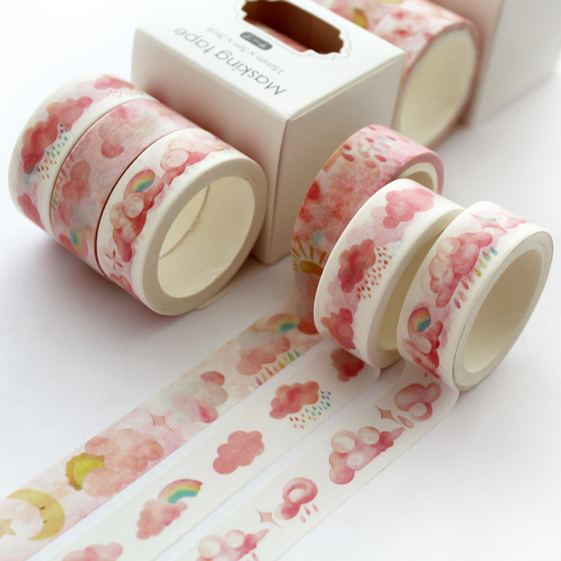 Papier décoratif japonais, 3 pièces/pièce, motif Floral fleur de cerisier, masquage, ensemble de bandes Washi, autocollants, artisanat et Scrapbooking