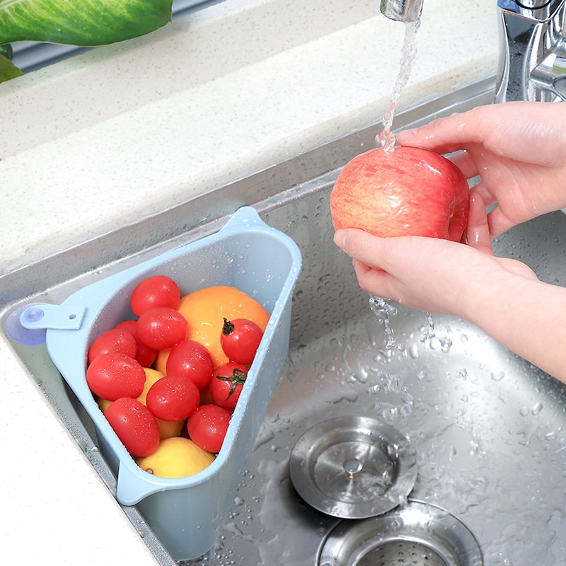 NEUE Saugnapf Dreieckige Waschbecken Sieb Ablauf Regal Gemüse/Obst/Schwamm/werkzeug küche dreieckige waschbecken Filter waschbecken sieb