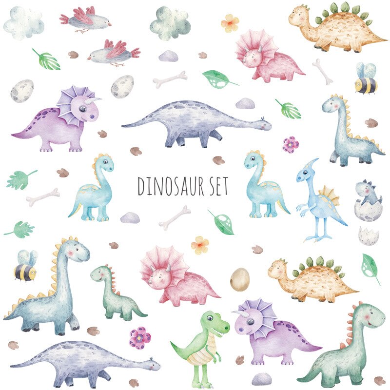 Cartoon Dinosaurus Set Muurstickers Voor Kinderen Kamers Nursery Muur Decor Verwijderbare Decals Voor Nursery Home Decor Vinyl Art Muurschilderingen