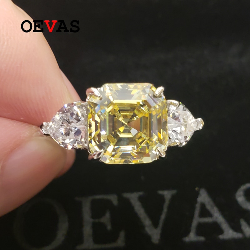 OEVAS solidna 925 srebrna iskrząca 10*10mm Topaz stworzona Moissanite wysokiej węgla obrączki z diamentami Party Fine Jewelry