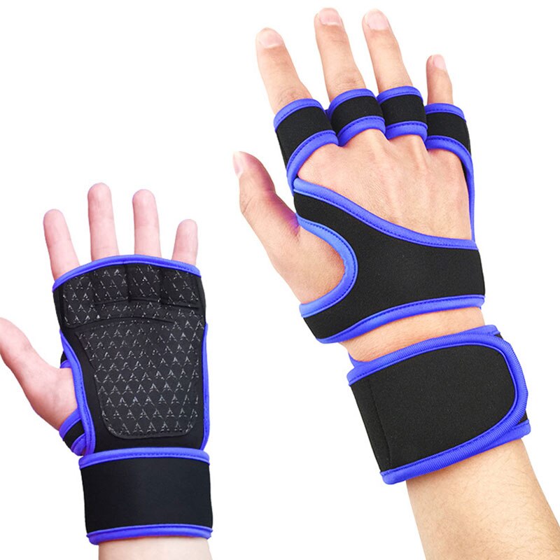 Gym Gewichtheffen Handschoenen Fitness Half Vinger Handschoenen Crossfit Workout Antislip Fietsen Yoga Krachttraining Polssteun: Blauw
