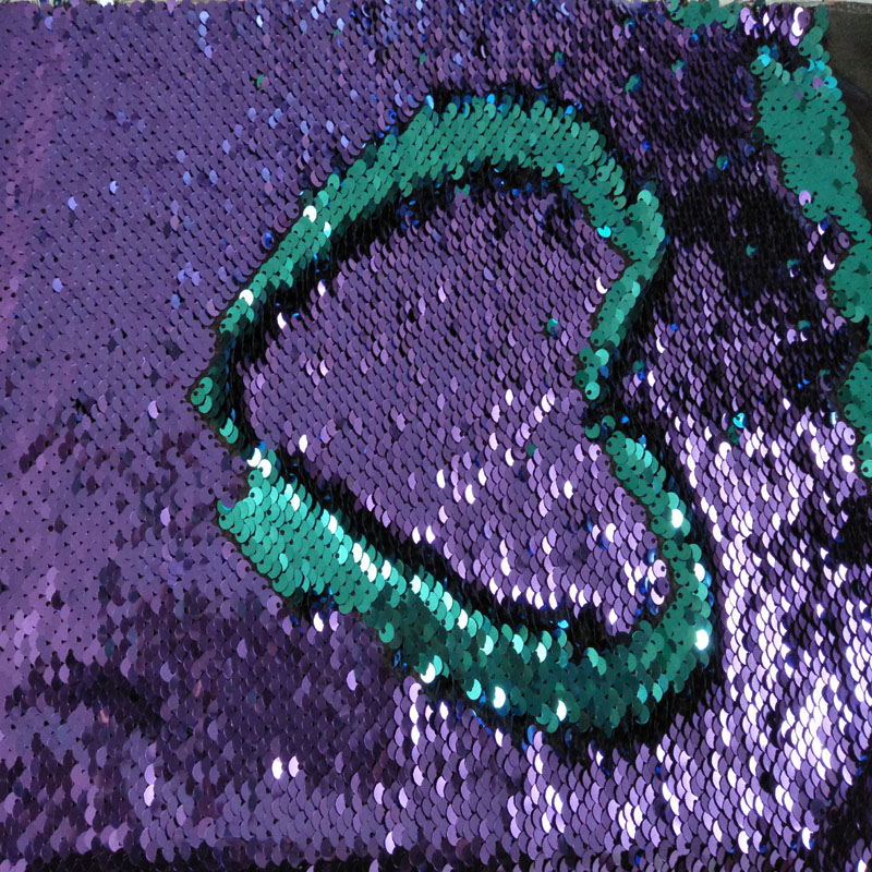 65 x 50cm bling bling romantisk lilla og grønnblå farge paljett dobbeltsidig vendbart paljettstoff sateng bakside paljettstoff